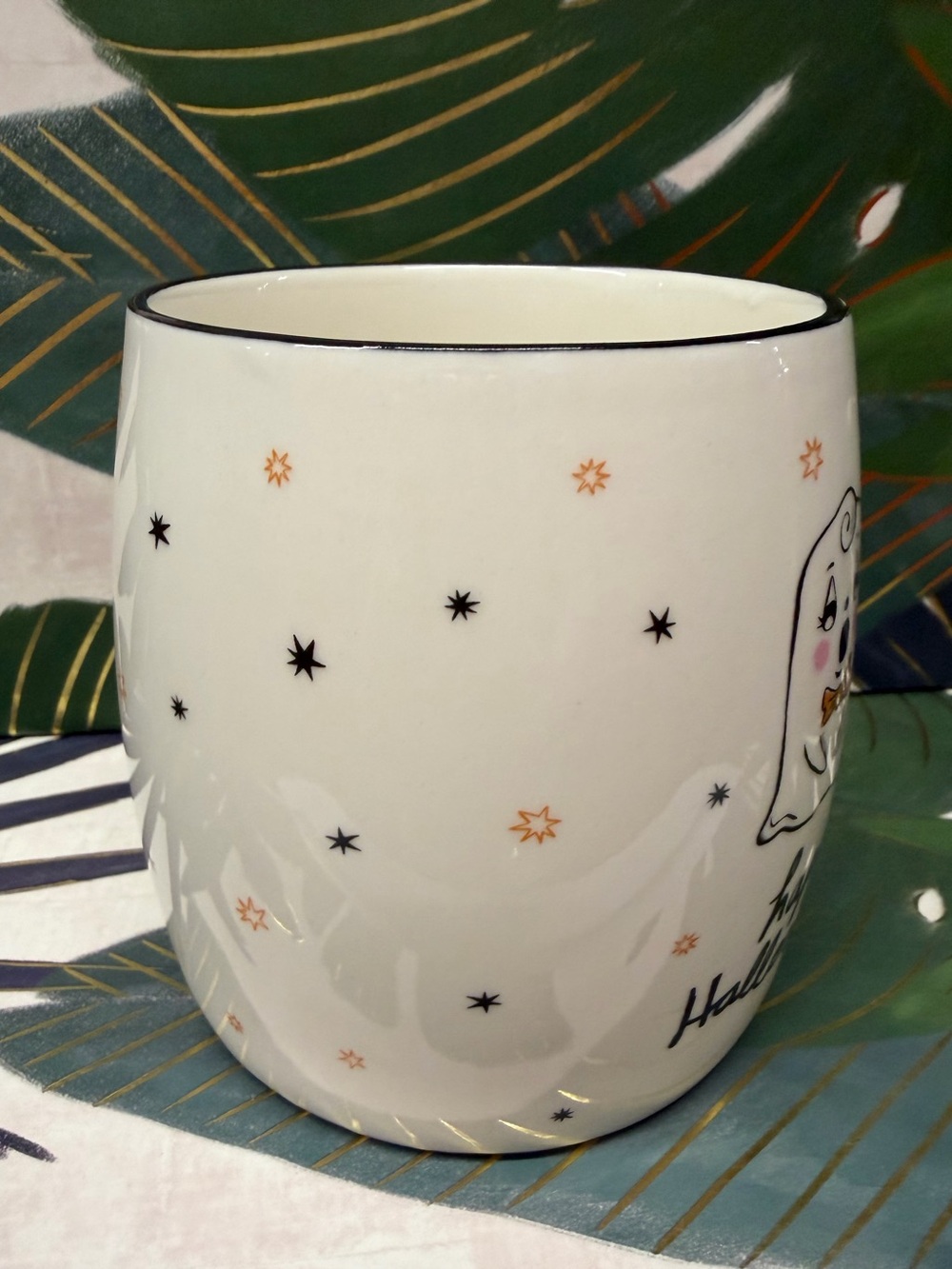 Anthropologie Happy Halloween Black Cat Ghost Mug Ceramic NIB - Picture 7 of 12